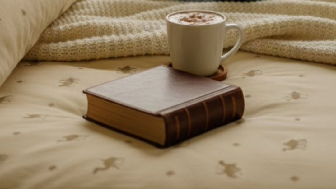 Ugodan prikaz popluna i šalice kave i knjige