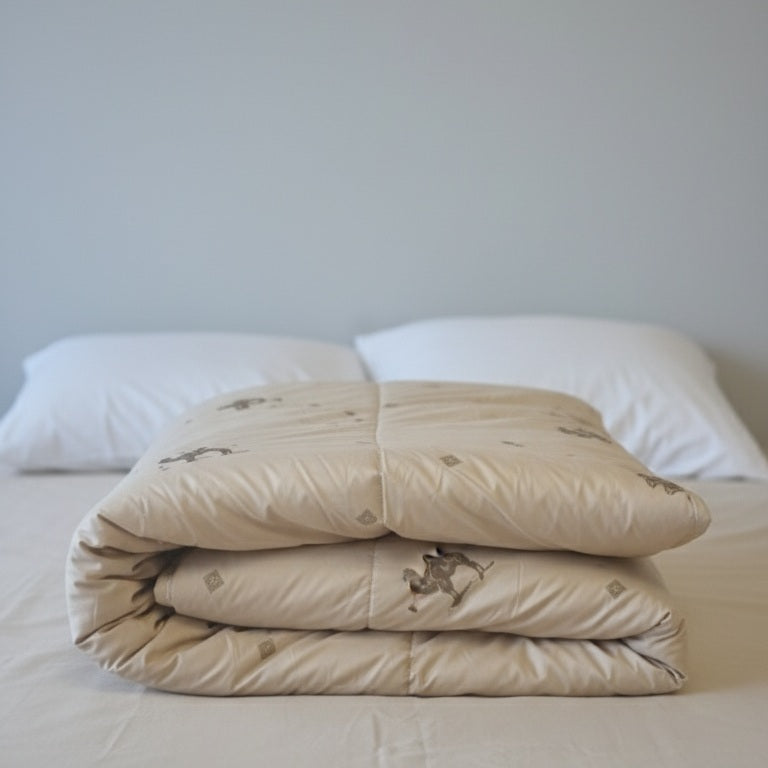 Poplun od devine vune složen na krevetu