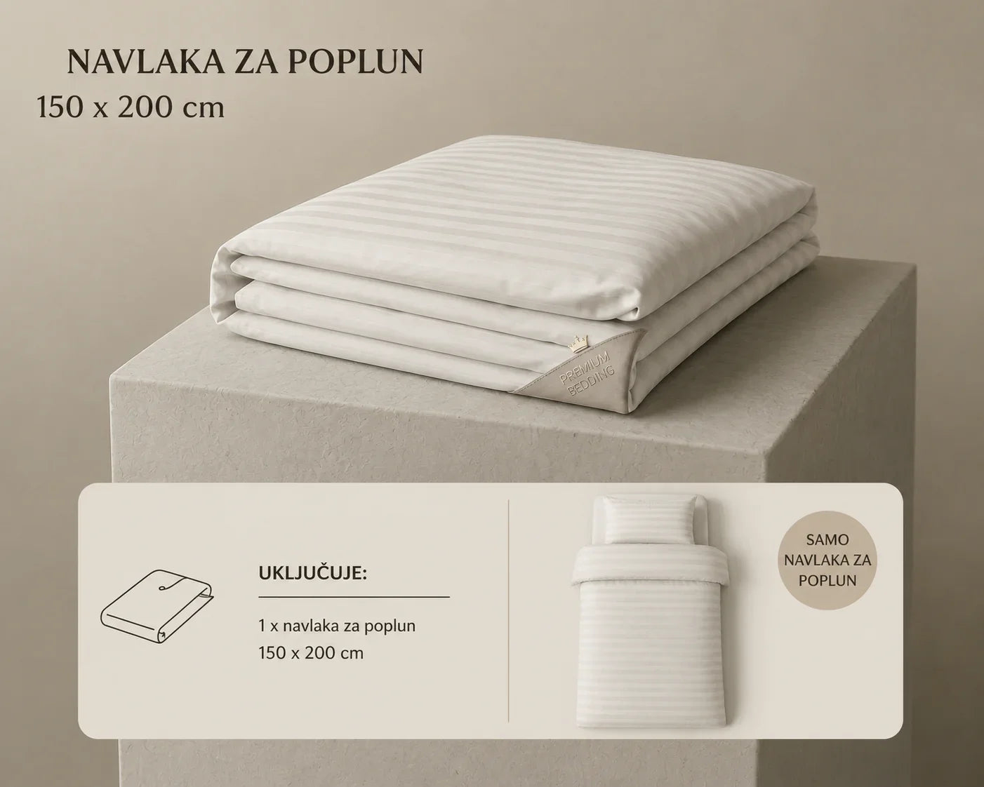 Bijela pamučna navlaka za poplun Srebrni vez dimenzija 150x200 cm od 100% čistog pamučnog satena.