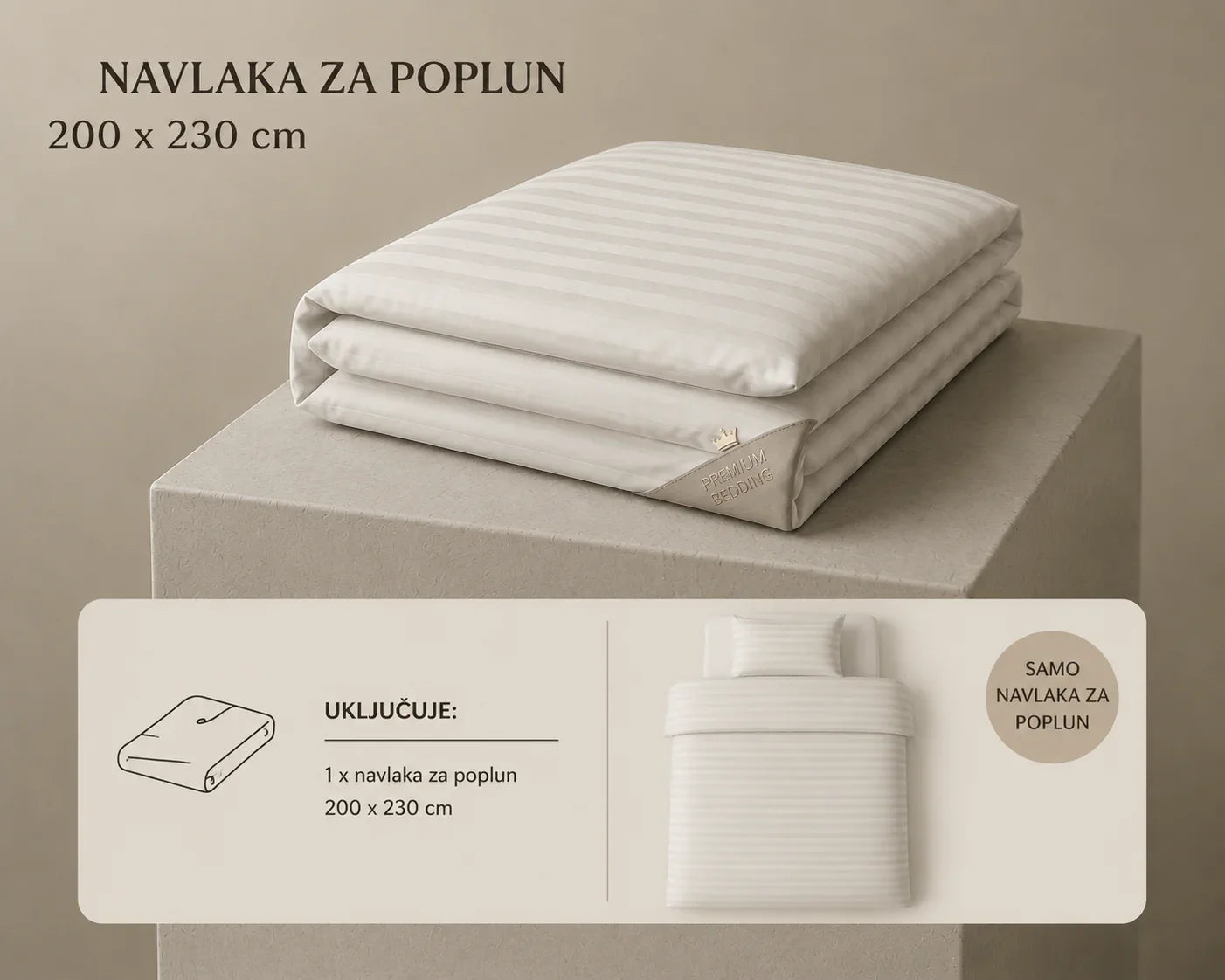 Premium samostalna navlaka za poplun 200x230 cm sa satenskim prugama gustoće tkanja TC 250.