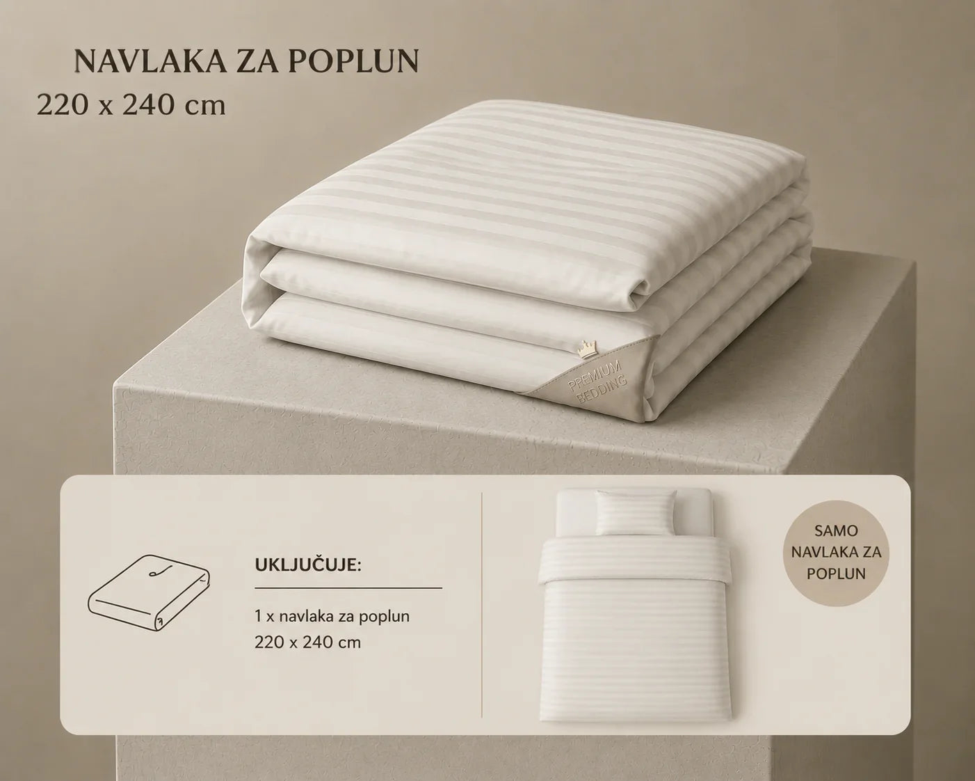 Ekskluzivna King Size bijela navlaka za poplun 220x240 cm od vrhunskog pamuka za maksimalnu udobnost.