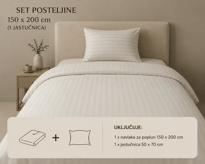 Set bijele pamučne posteljine Srebrni vez dimenzija 150x200 cm s jednom pripadajućom jastučnicom.