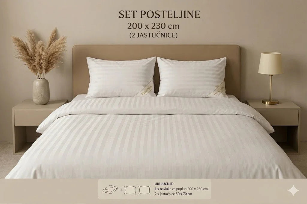 Premium posteljina Srebrni vez 200x230 cm od 100% pamučnog satena u setu s dvije jastučnice.