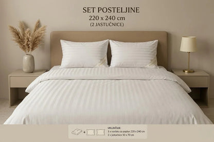 Ekskluzivni King Size set posteljine Srebrni vez 220x240 cm s dvije jastučnice za maksimalan komfor.